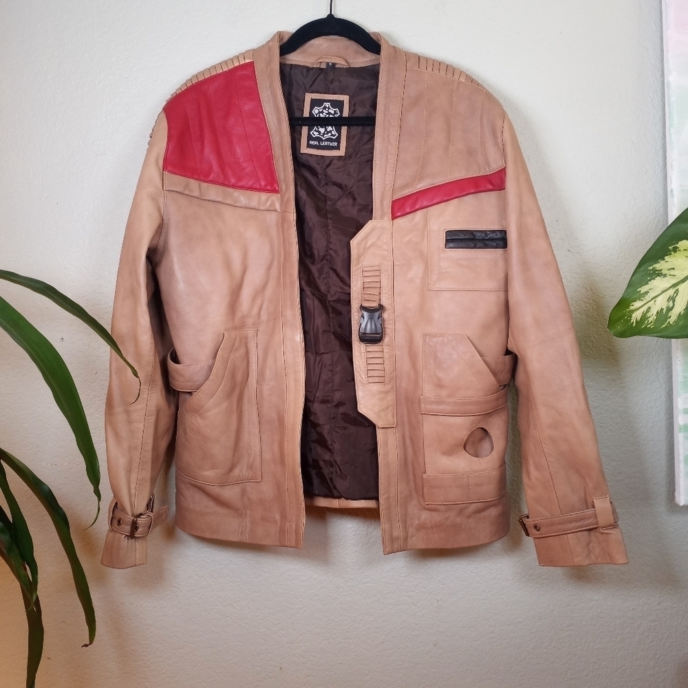 Star Wars Leather Finn The Force Awakens Butter Soft Leather Open Lapel Bomber - Picture 2 of 16